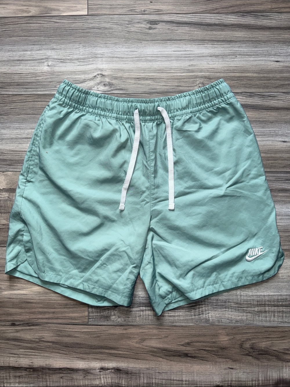 Nike Seafoam Green Athletic Shorts with White Drawstring